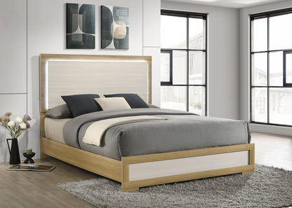 Emmett Wood Queen LED Panel Bed Natural and White