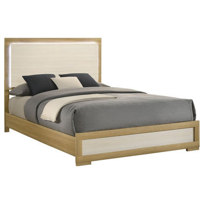 Emmett Wood Queen LED Panel Bed Natural and White