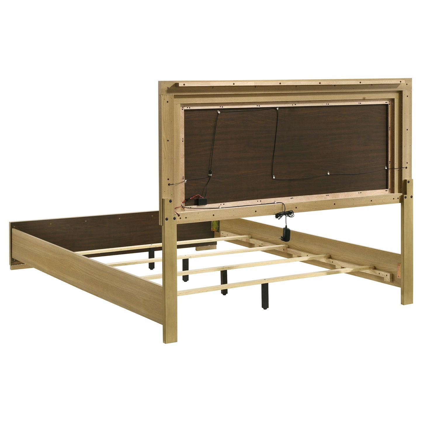 emmett wood queen led panel bed natural and white