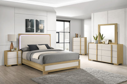 Emmett Wood Queen LED Panel Bed Natural and White