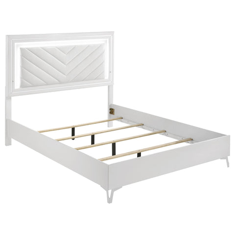 Dinard Queen LED Panel Bed White High Gloss