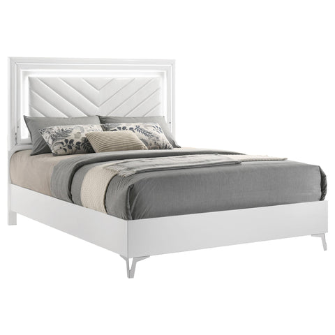 Dinard Queen LED Panel Bed White High Gloss