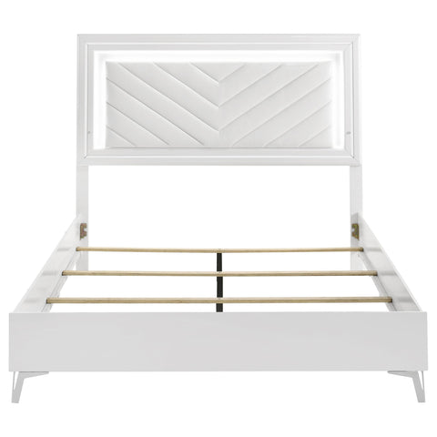 Dinard Queen LED Panel Bed White High Gloss
