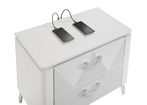 Dinard 2-drawer Nightstand Bedside Table White High Gloss