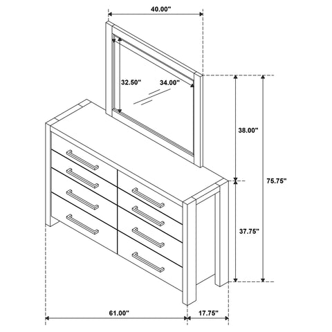 Fanning 8-drawer Bedroom Dresser and Mirror Warm Brown