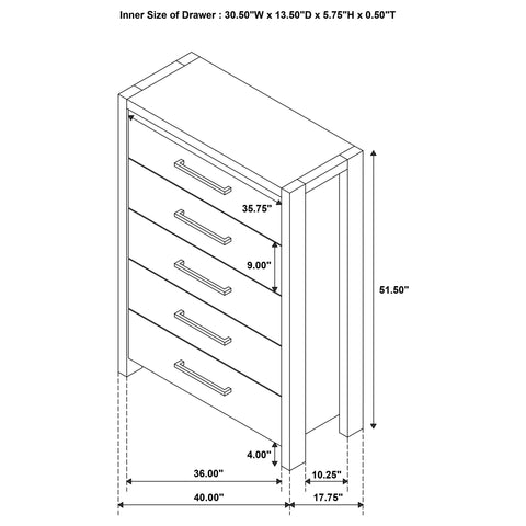 Fanning 5-drawer Bedroom Chest of Drawers Warm Brown