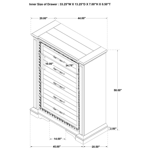 Beasley 5-drawer Bedroom Chest of Drawers Vintage White
