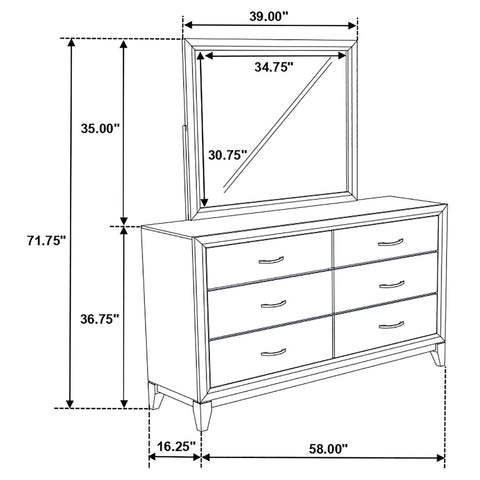 Havering 6-drawer Bedroom Dresser and Mirror Light Taupe