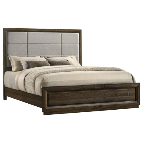 Fuller 63-inch California King Upholstered Panel Bed Grey and Dark Oak