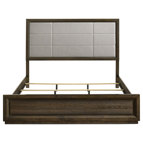 Fuller 63-inch California King Upholstered Panel Bed Grey and Dark Oak