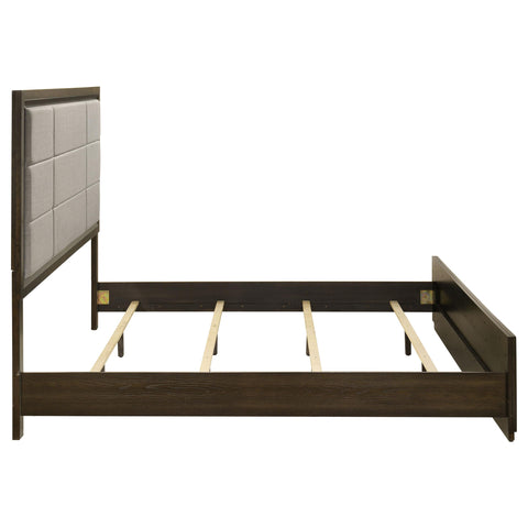 Fuller 63-inch California King Upholstered Panel Bed Grey and Dark Oak