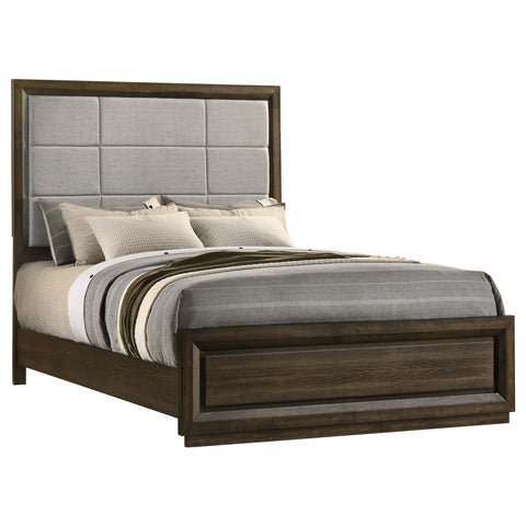 Fuller 64-inch Queen Upholstered Panel Bed Grey and Dark Oak
