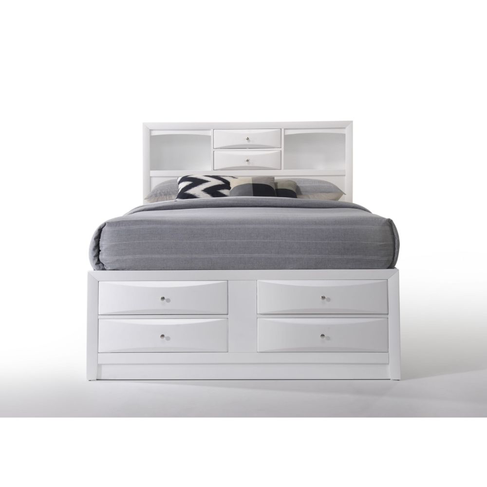 acton ek bed w/storage, white finish