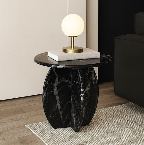 Nola Black Genuine Marble End / Side Table, 1 Piece
