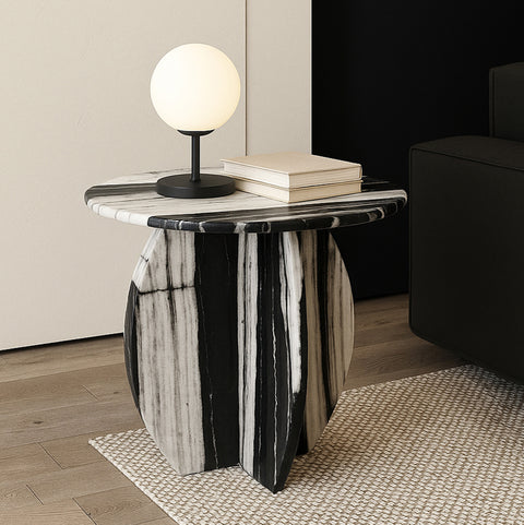 Nola Panda Genuine Marble End / Side Table, 1 Piece