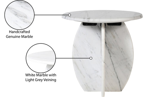 Nola White Genuine Marble End / Side Table, 1 Piece