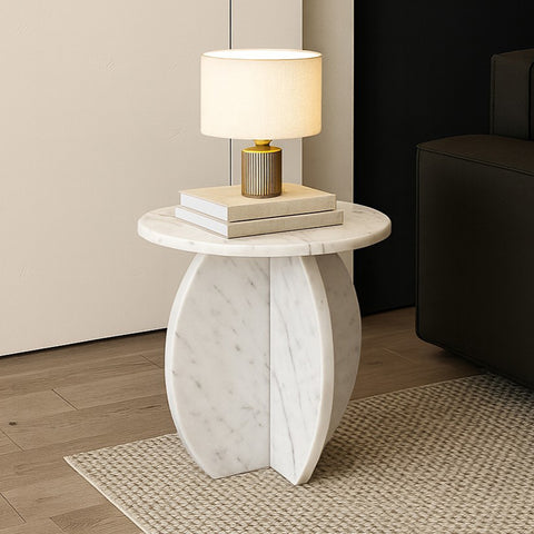Nola White Genuine Marble End / Side Table, 1 Piece