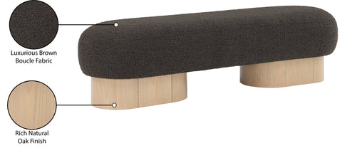 Harlow Brown Boucle Fabric Upholstered Bench, 1 Piece
