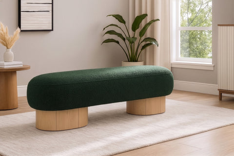 Harlow Green Boucle Fabric Upholstered Bench, 1 Piece