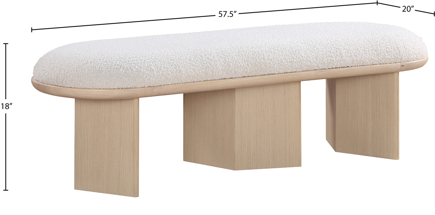 petal cream boucle fabric bench