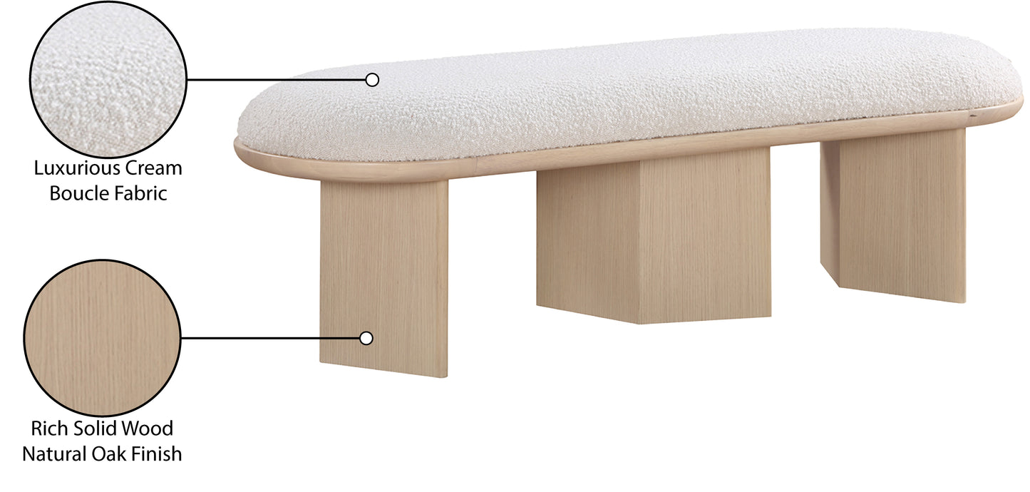 petal cream boucle fabric bench