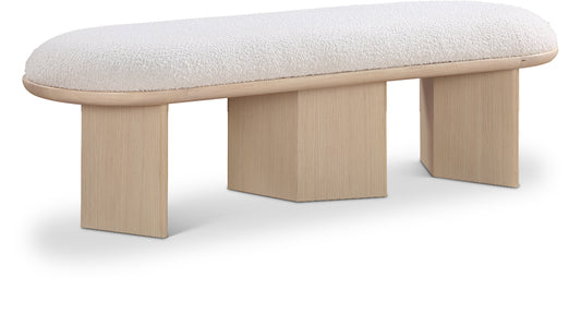 Petal Cream Boucle Fabric Bench