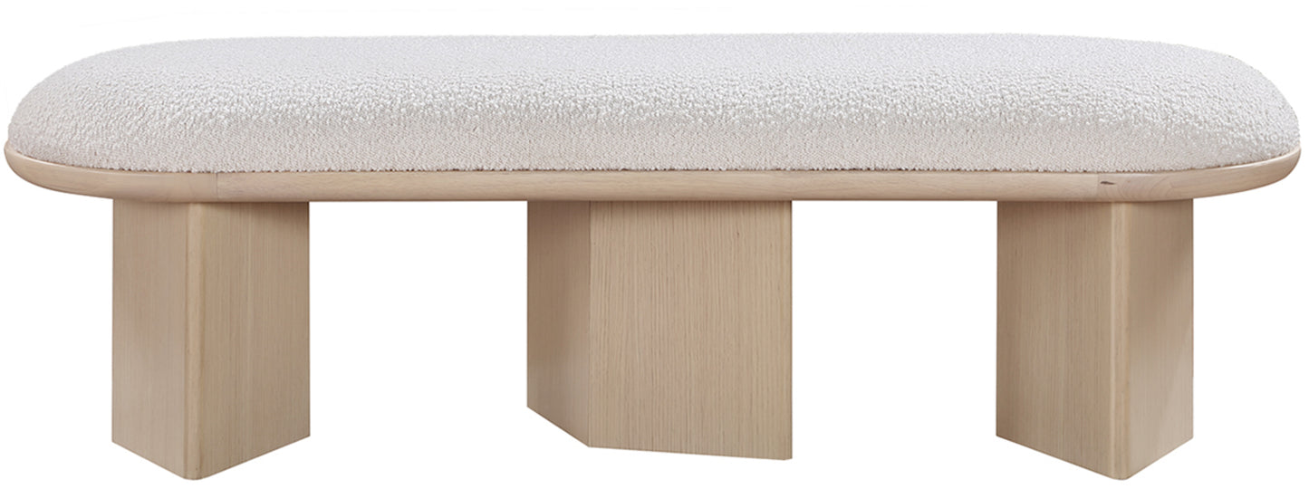 petal cream boucle fabric bench