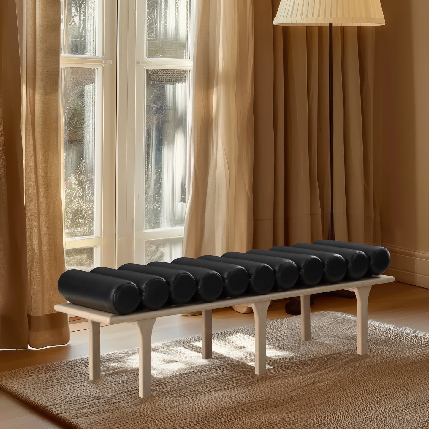 dimple black vegan leather bench