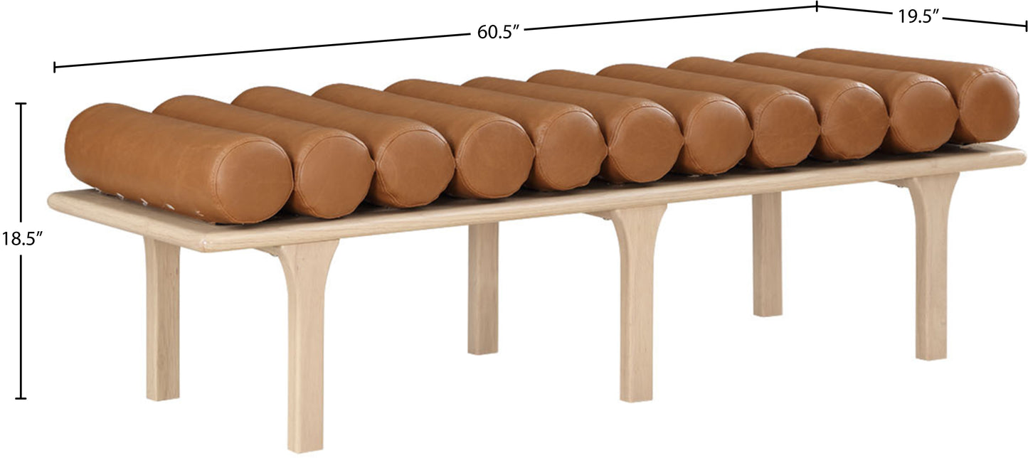 dimple cognac vegan leather bench