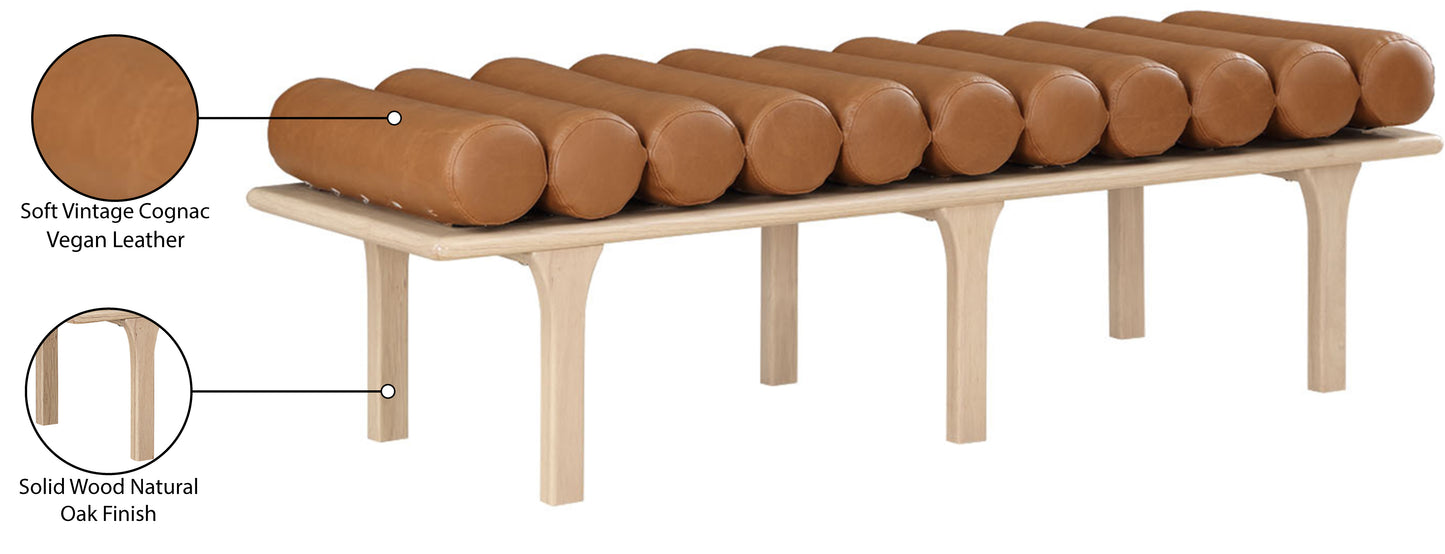 dimple cognac vegan leather bench