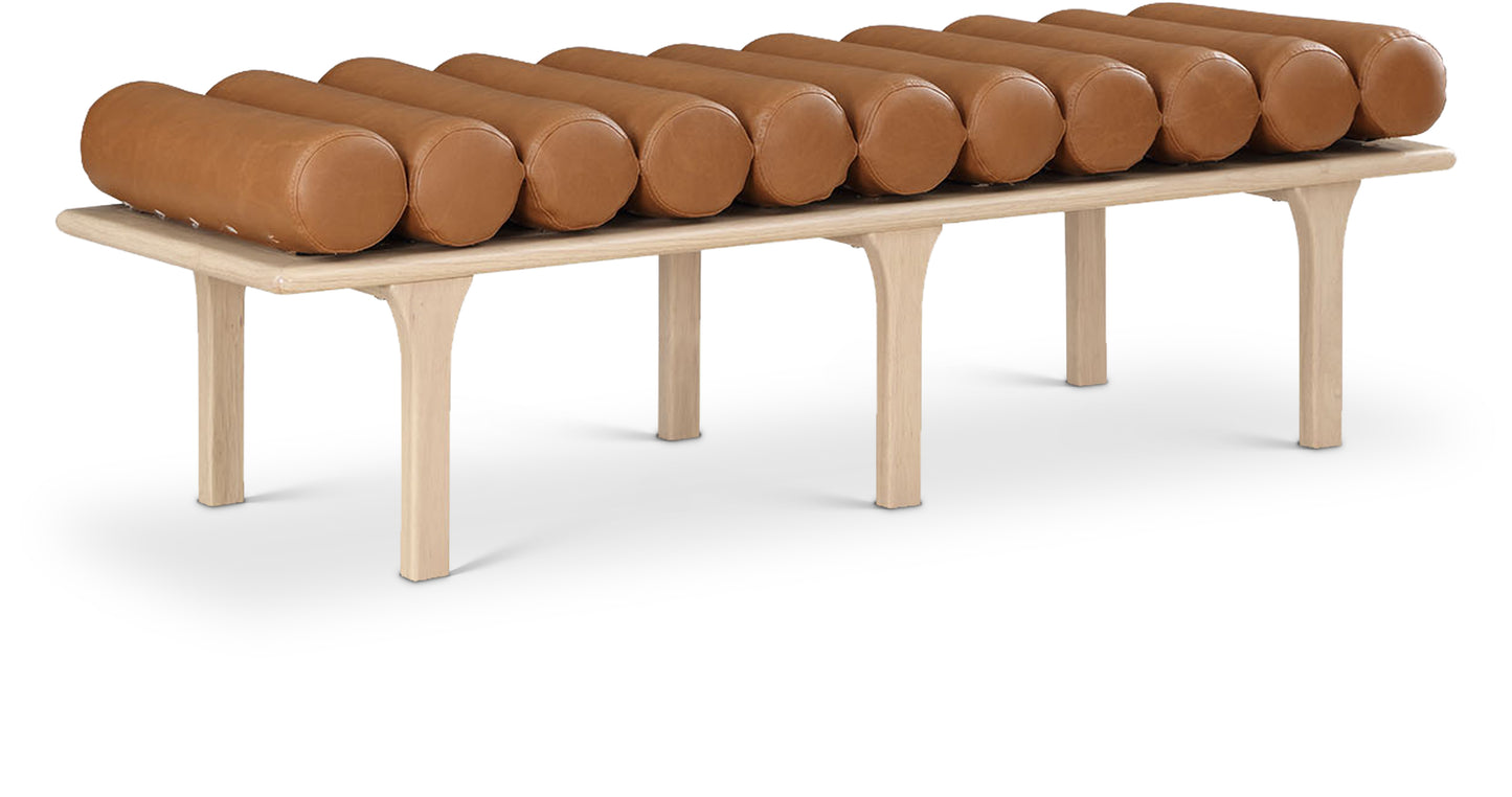 dimple cognac vegan leather bench