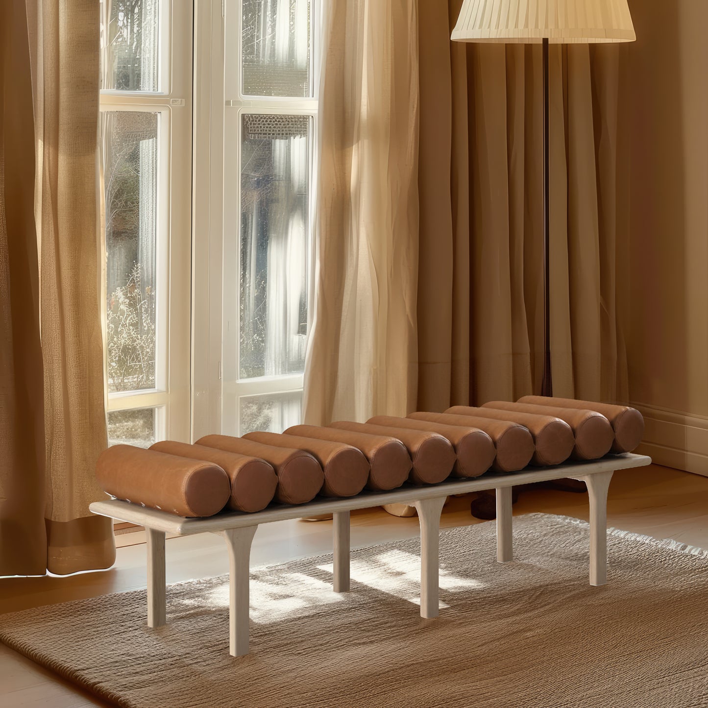 dimple cognac vegan leather bench