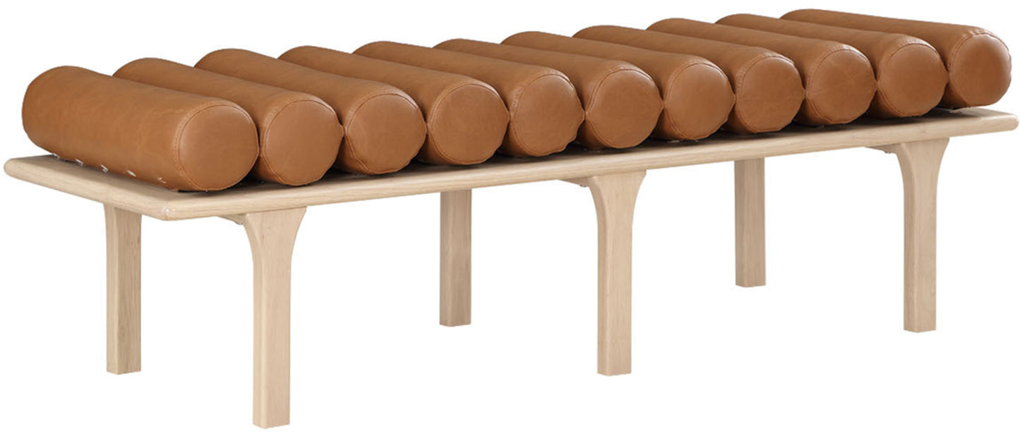 dimple cognac vegan leather bench