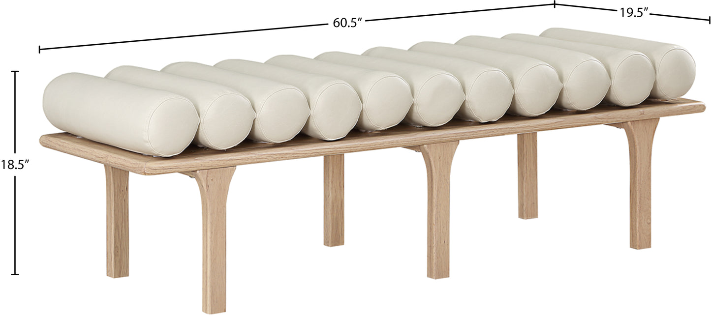 dimple cream vegan leather bench