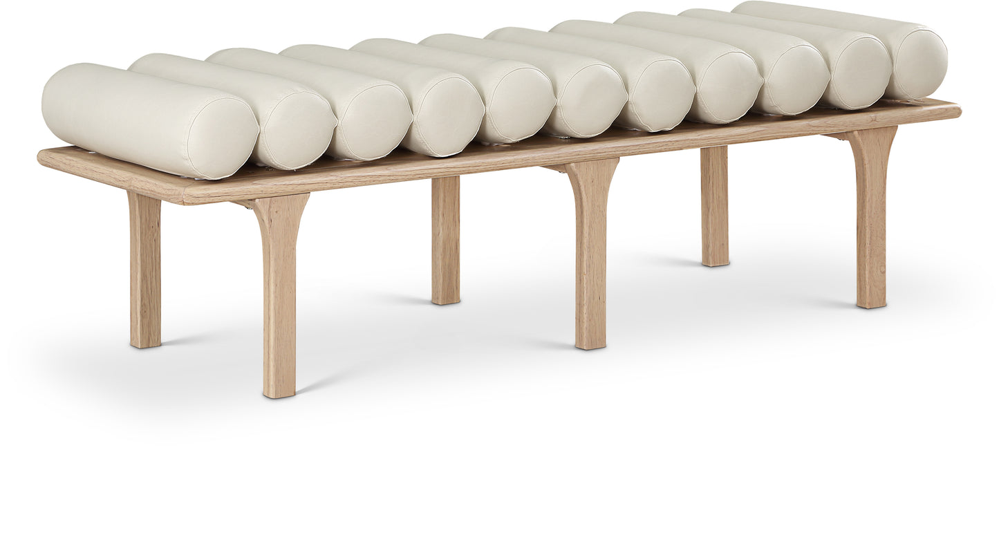 dimple cream vegan leather bench