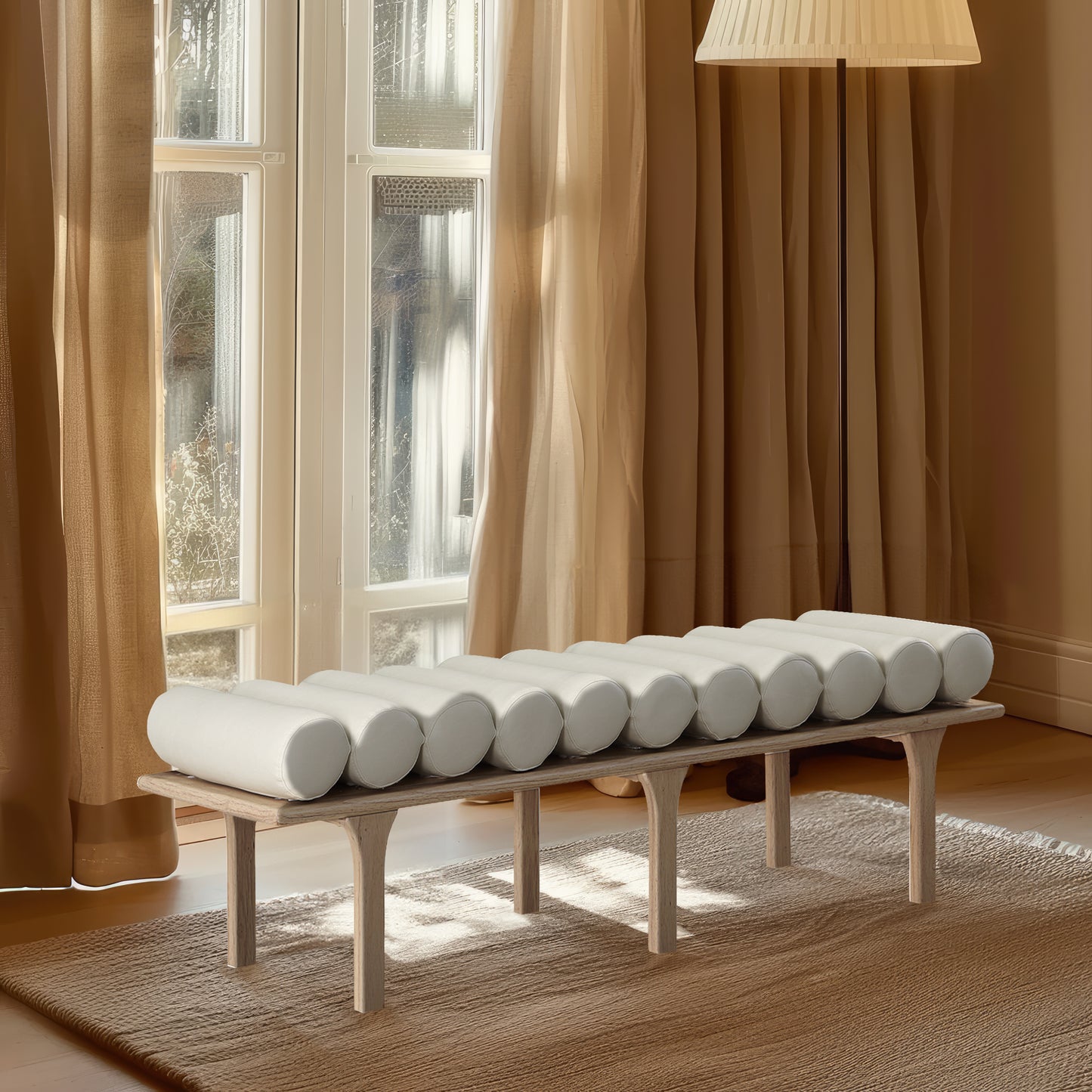 dimple cream vegan leather bench