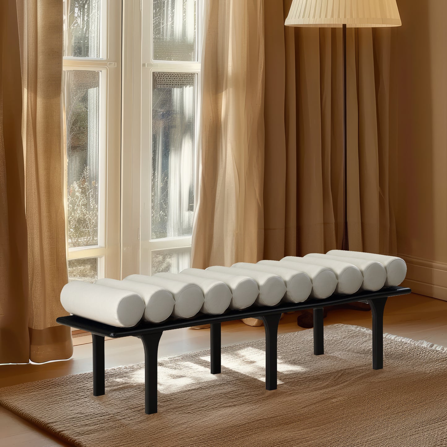 dimple cream vegan leather bench