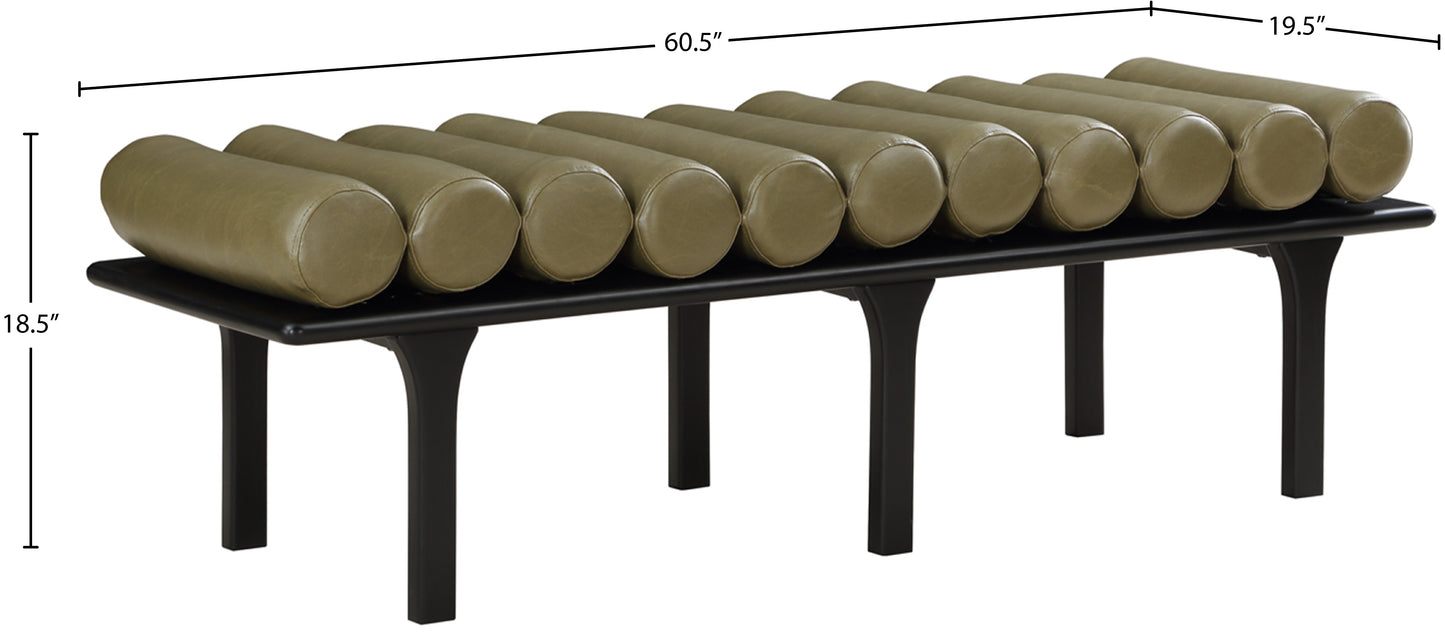 dimple olive green vegan leather bench