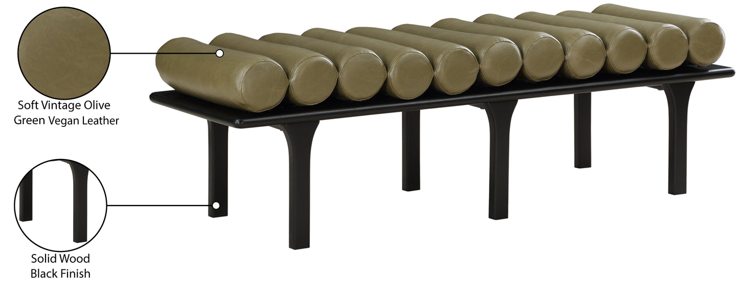 dimple olive green vegan leather bench