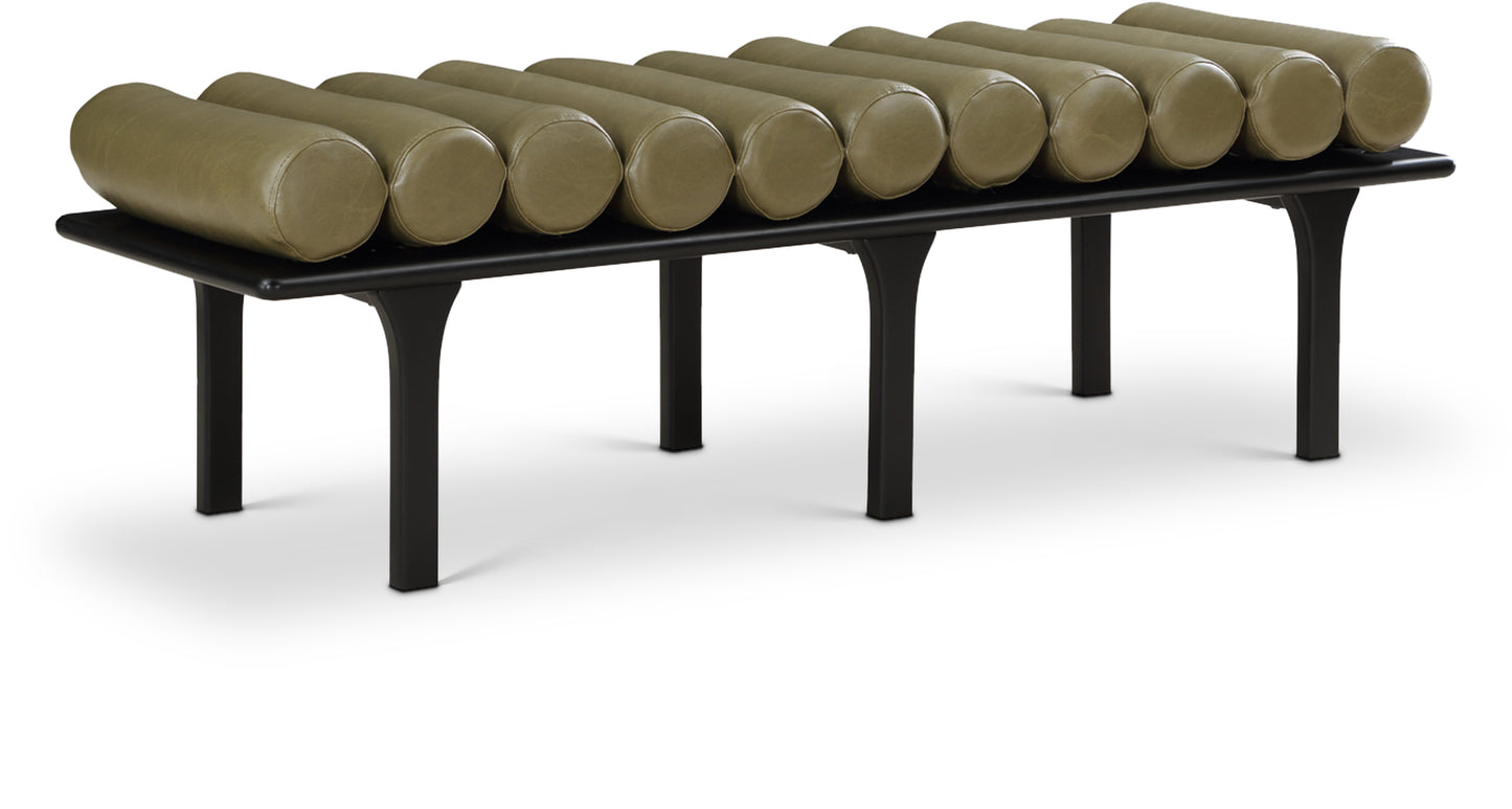 dimple olive green vegan leather bench