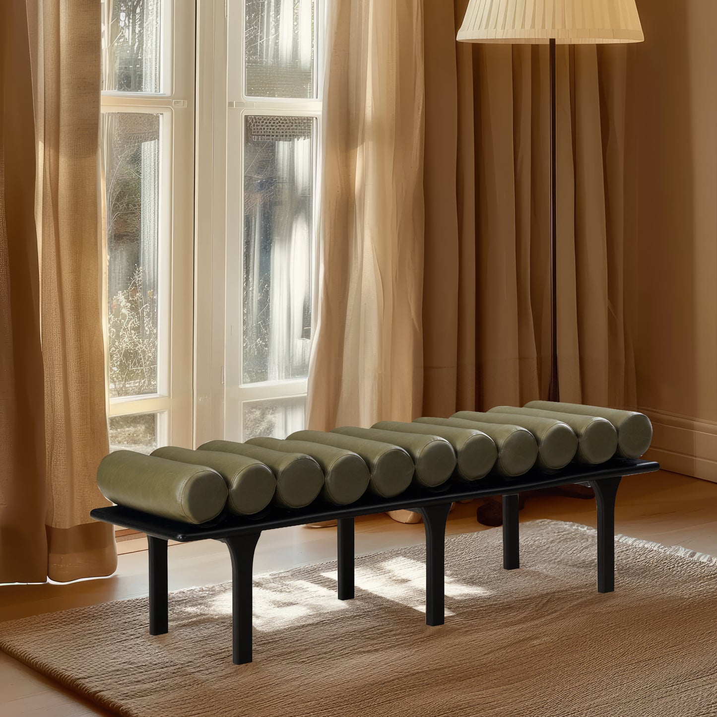 dimple olive green vegan leather bench