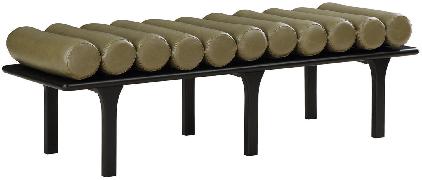 dimple olive green vegan leather bench