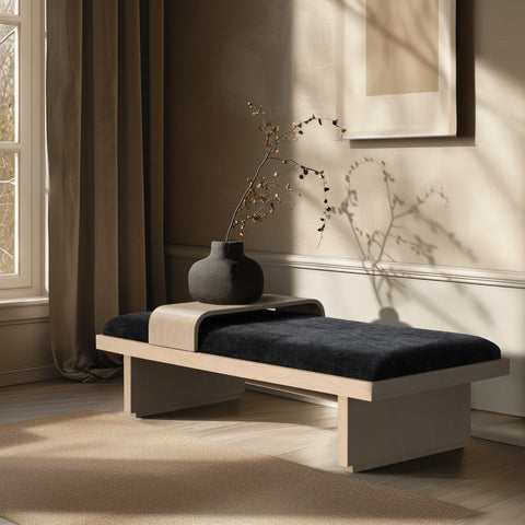 Zaire Black Chenille Fabric Bench