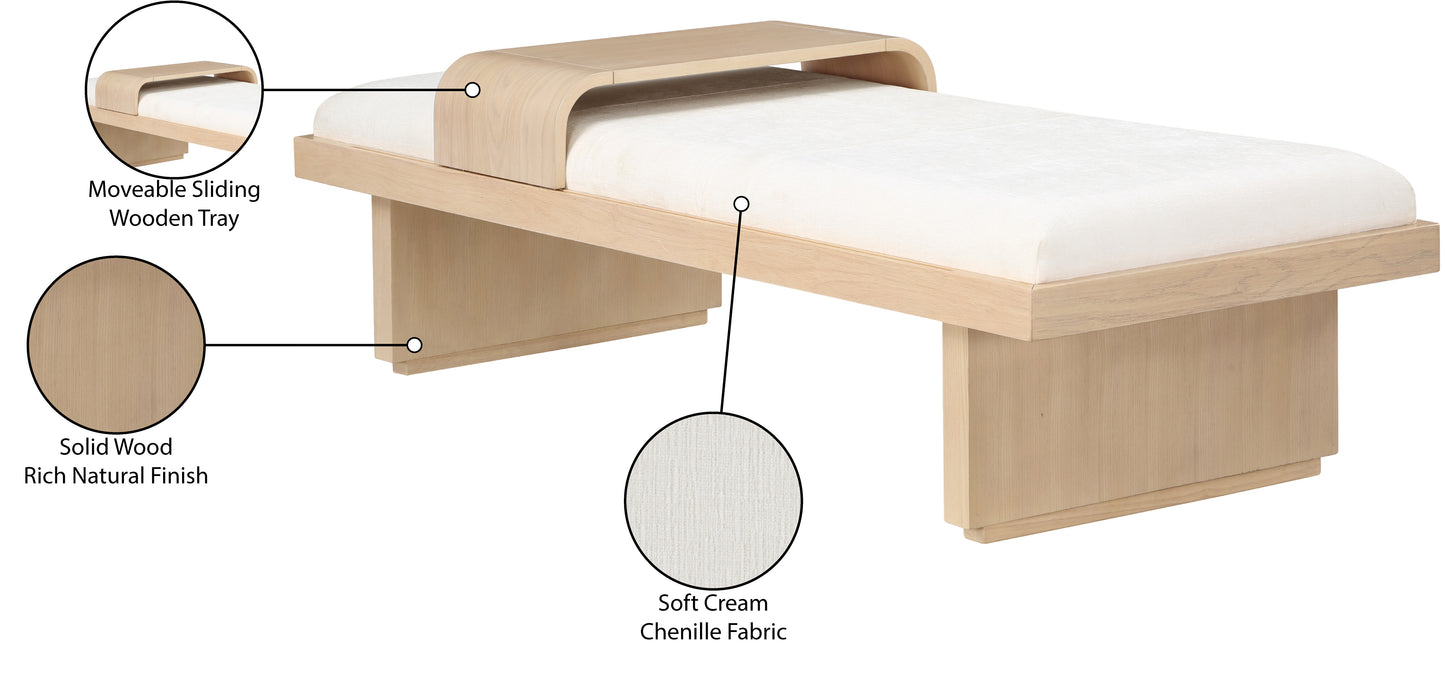 zaire cream chenille fabric bench