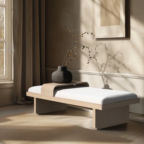 Zaire Cream Chenille Fabric Bench