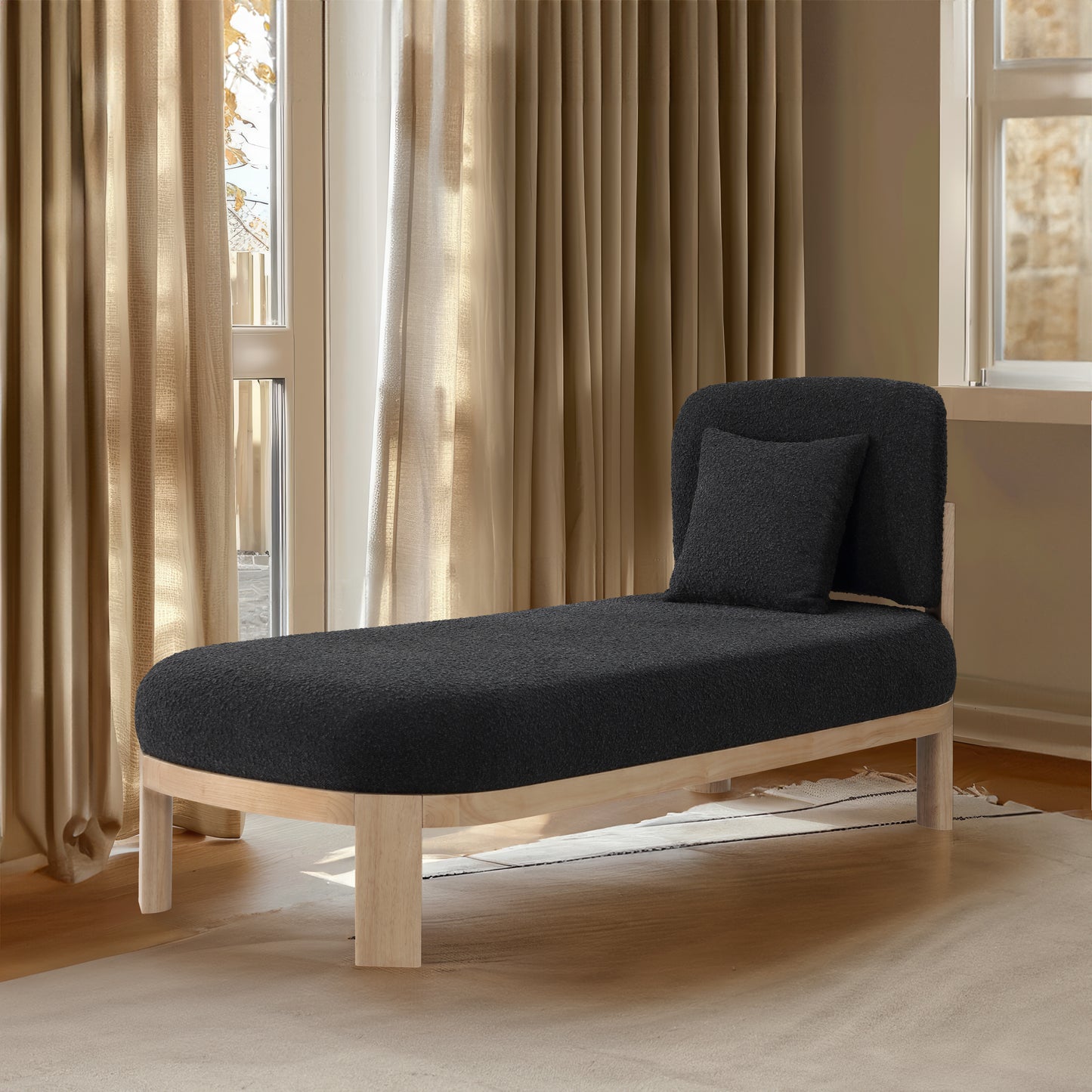 kelvin black boucle fabric chaise/bench