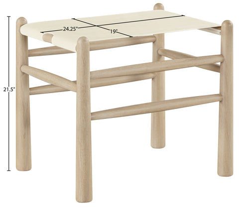 Faye Cream Vegan Leather Upholstered Bench, 1 Piece