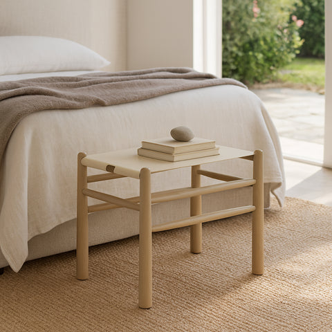 Faye Cream Vegan Leather Upholstered Bench, 1 Piece
