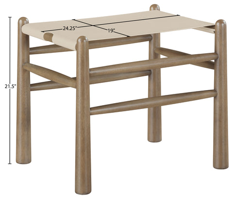 Faye Beige Vegan Leather Upholstered Bench, 1 Piece (Style 2)