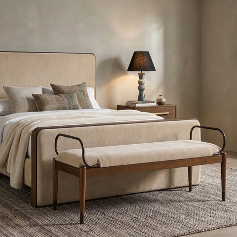 Harper Beige Fabric Upholstered Bench, 1 Piece
